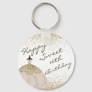 Girly White Golden Boll Gown Sweet 16:e födelsedag Nyckelring