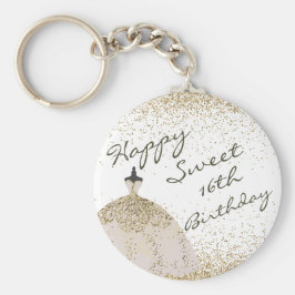 Girly White Golden Boll Gown Sweet 16:e födelsedag Nyckelring