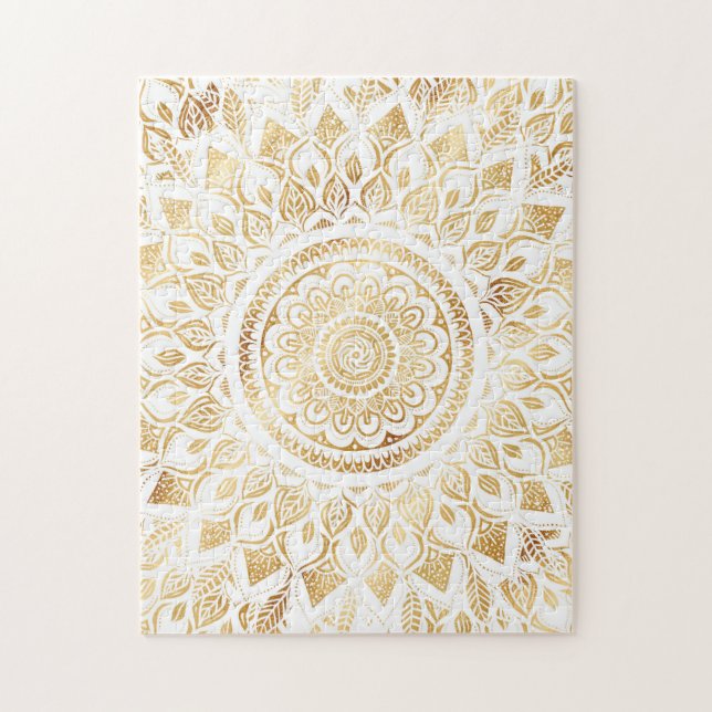 Girly White Guld Mandala Blommigt Pussel (Vertikal)