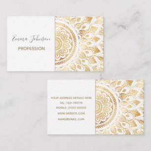 Girly White Guld Mandala Blommigt Visitkort