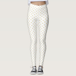 Girly White Hearts Mönster Guld Leggings