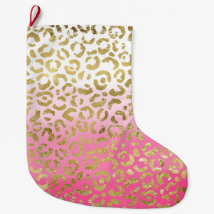 Girly White Rosa Guld Glam Leopard Stor Julstrumpa