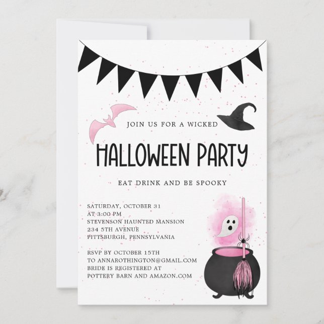 Girly Wicked Halloween fest-inbjudan Inbjudningar (Framsida)