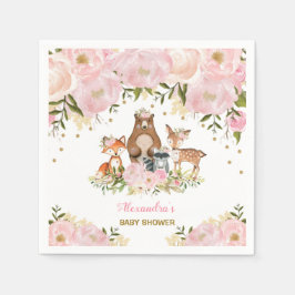 Girly Woodland Animals Rosa Guld Peonies Forest Pappersservett