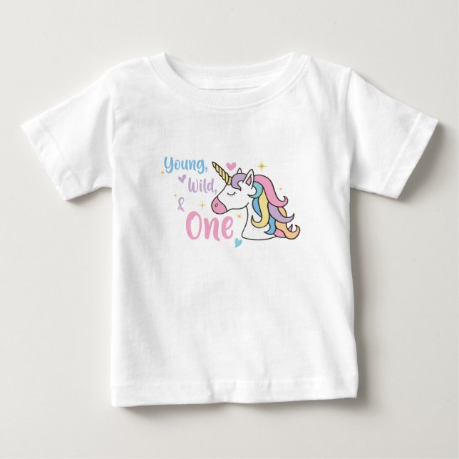 Girly Young Vild One Unicorn 1:a födelsedagen T Shirt (Framsida)