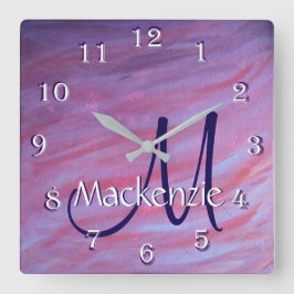 Girly Zebra Abstrakt | Cute Rosa Lila Monogram Fyrkantig Klocka