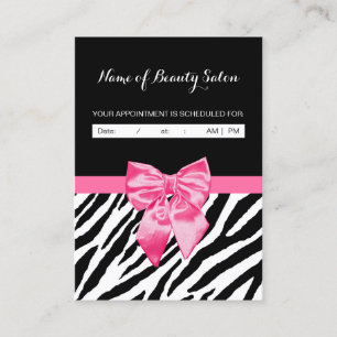 Girly Zebra Rosa Ribbon Salon Möte Reminder Tidsbeställning Kort