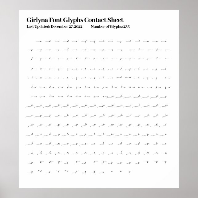 Girlyna-teckensnittsdiagram kontaktar Lakan Poster (Framsidan)