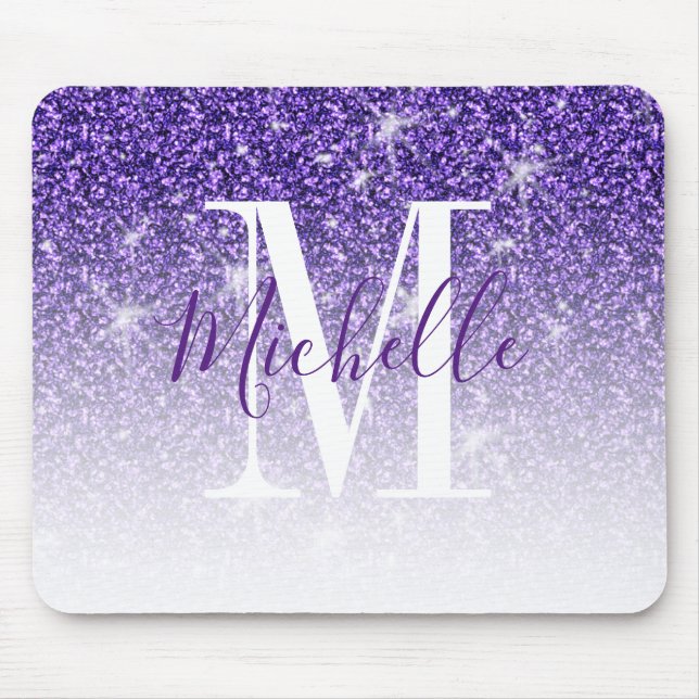 Girma Lila Glitter Gnistra Monogram Namn Musmatta (Framsidan)