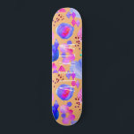 Girmodern abstrakt konst vattenfärg ditt namn mini skateboard bräda 18,5 cm<br><div class="desc">Färgstark lila,  orange och rosa abstrakt modernt konsskateboard med personlig namn i avslappnad handskrivna vita typografiskript.</div>