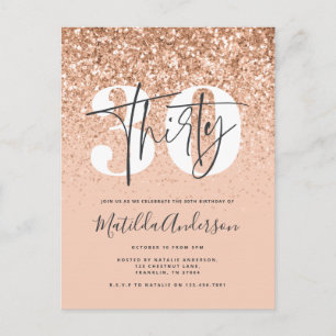 Girmodern rosa glitter typografi 30års födelsedag vykort