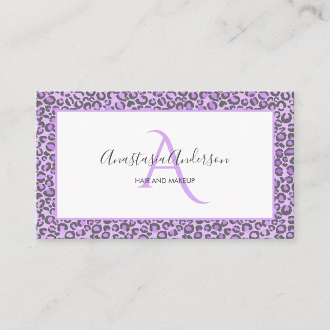 Giro Lavender Lila Chic Leopard Spots Monogram Visitkort (Framsida)