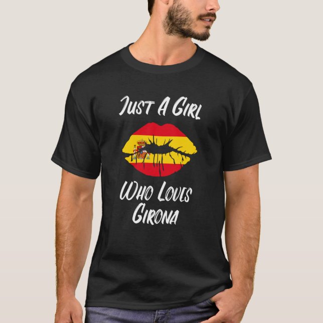 Girona Lips Mouth Love Spanish Flag T Shirt (Framsida)