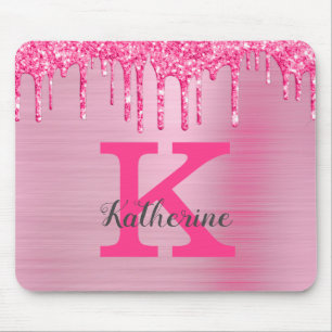 GirRosa Glitter Drips Chic Glam Monogram Namn Musmatta
