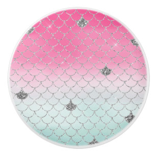 GirRosa Mint Silver Glitter Sjöjungfru Knopp