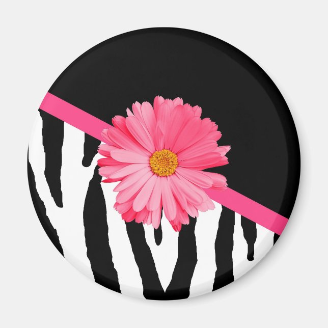 GirZebra mönstrad Cute Rosa-Daisy med Namn Magnet (Framsidan)