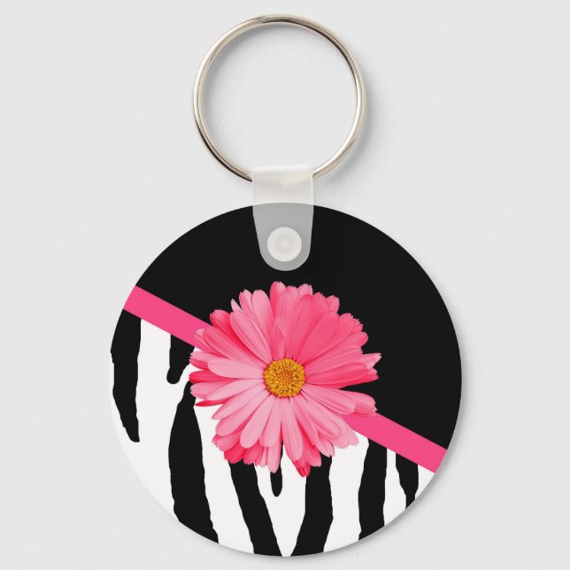 GirZebra mönstrad Cute Rosa-Daisy med Namn Nyckelring (Framsida)