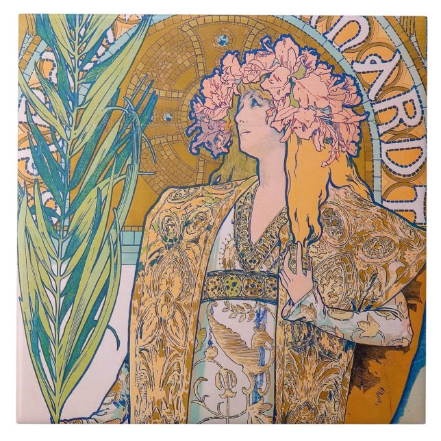 Gismonda, Sarah Bernhardt, Mucha Kakelplatta (Framsidan)