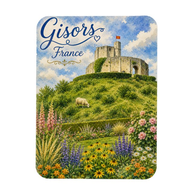 Gisors Frankrike Chateau Normandie akvarell Magnet (Vertikal)