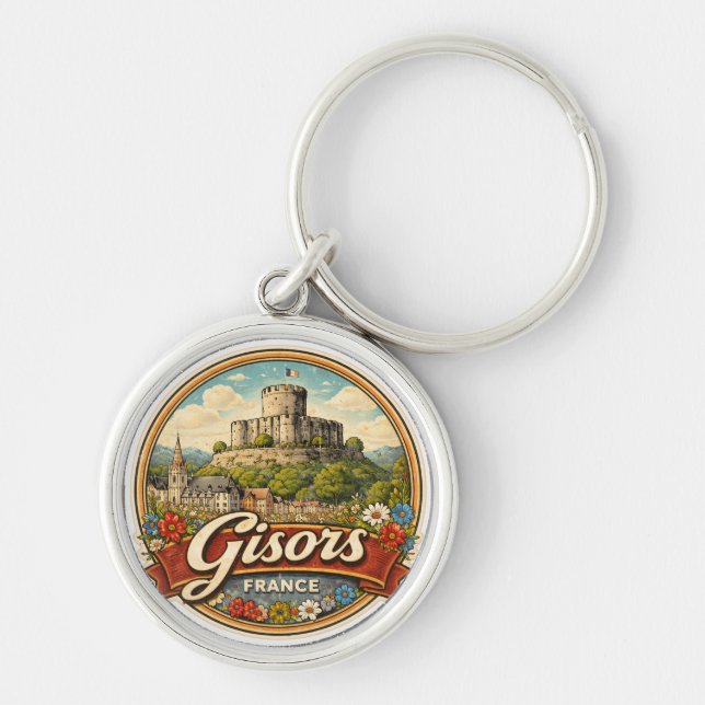 Gisors Frankrike Rund Silverfärgad Nyckelring (Framsidan)