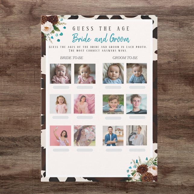 Gissa ålder Bröllopsdusch Boho Vild Floral lek Inbjudningar (Guess the Age Bridal Shower Boho Wild Floral game)