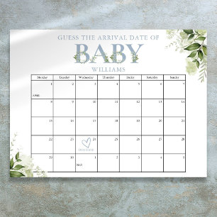 Gissa Ankomst Datum Grönska Blå Baby Shower Poster