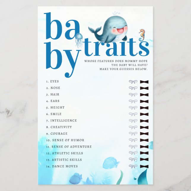 Gissa att Baby har en skugga av spel Cute Blue Wha Flygblad (Framsidan)