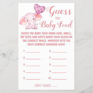 Gissa Baby Food Spelkort för babyvisningsprogram Flygblad