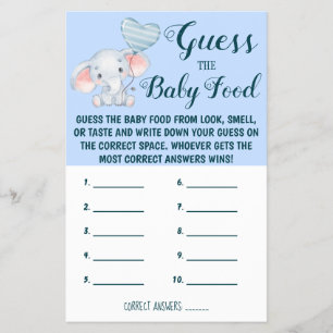Gissa Baby Food Spelkort för babyvisningsprogram Flygblad