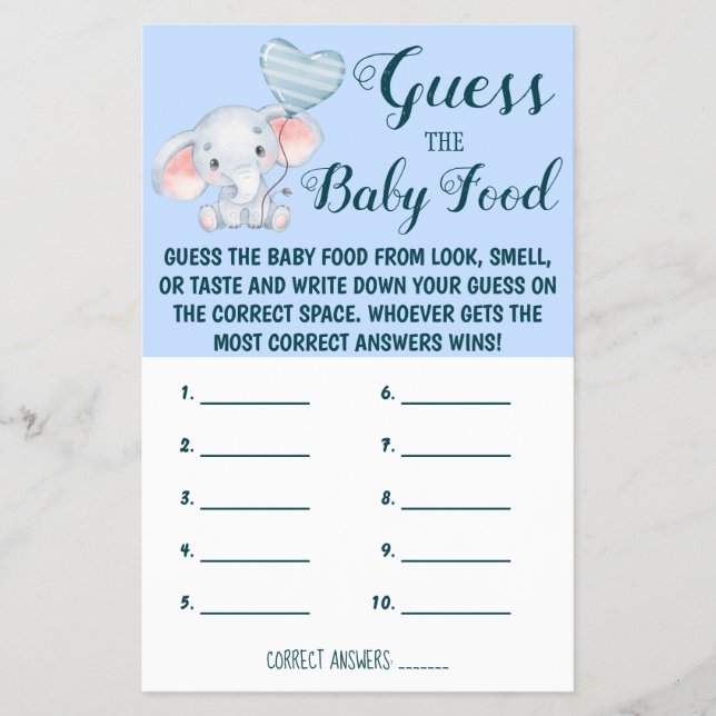 Gissa Baby Food | Spelkort för babyvisningsprogram Flygblad (Framsidan)