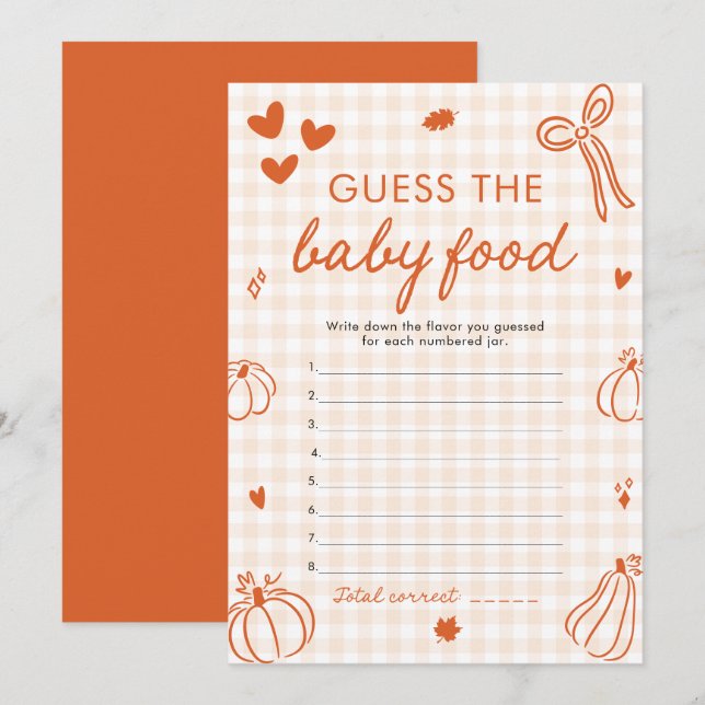 Gissa Babymat Spelet för Fall Pumpa Bebis Shower Inbjudningar (Fram/baksida)