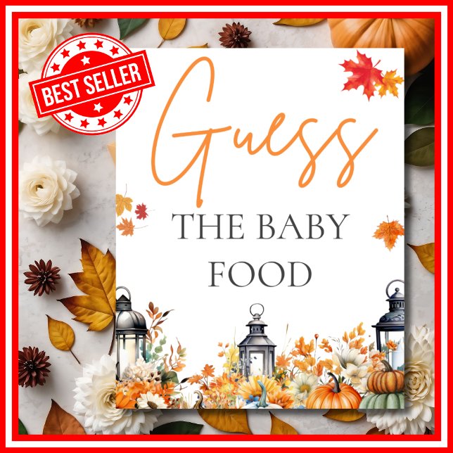 Gissa barnmaten Liten pumpa baby shower SPEL Poster (GUESS THE BABY FOOD A Little Pumpkin is on the Way Fall Autumn Baby Shower Game )