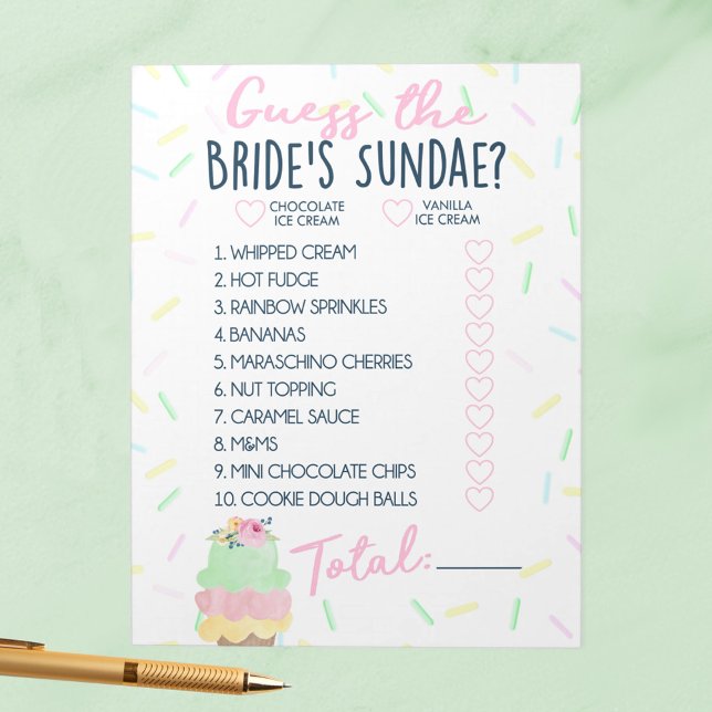 Gissa Brides Sundae Ice Cream Shower Game Pack Anteckningsblock (Guess the Bride's Sundae Scooped Up Bridal Shower Game Pack of 40 Answer Sheets)