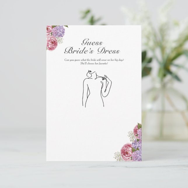 Gissa bröllopsklänningen Bröllopsdusch Blomsterlek Inbjudningar (Stående Fram)