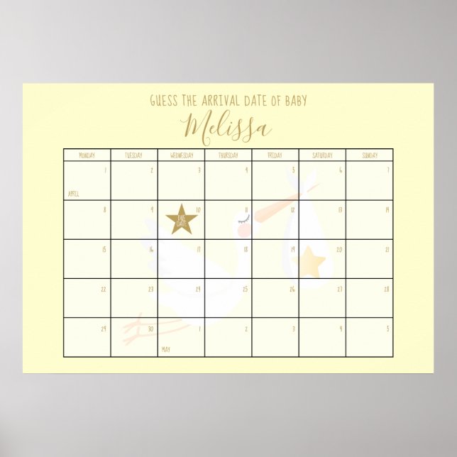 Gissa Datum för Förlossning Kalender Kräm Baby Sho Poster (Framsidan)