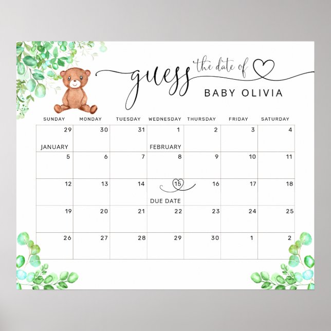 Gissa Datum Kalender Björn Affisch (Framsidan)