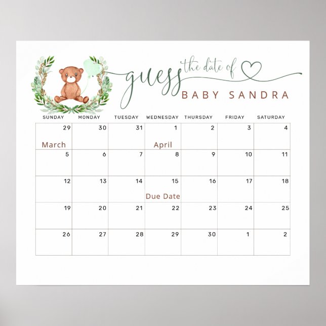 Gissa Datum Kalender Teddybjörn Affisch (Framsidan)