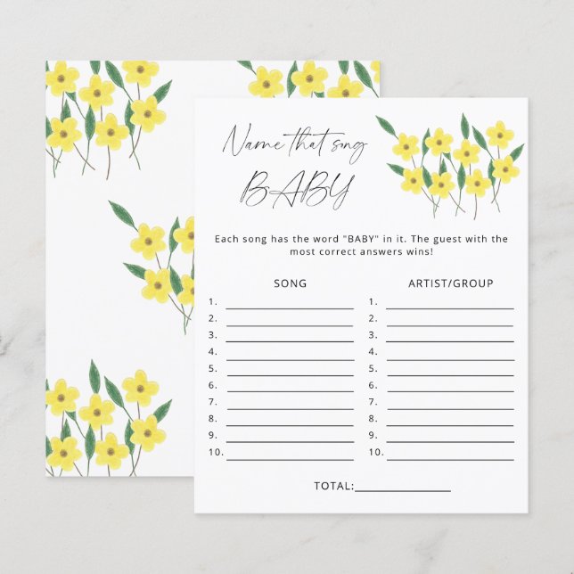Gissa den låten baby shower spel Wildflowers (Fram/baksida)