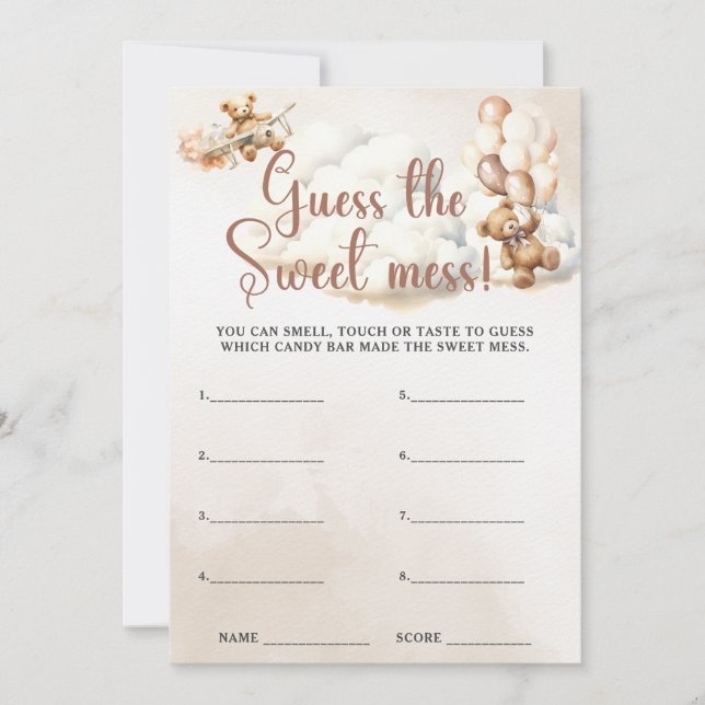 Gissa den söta röjan Baby Shower Lek Söt Björn Inbjudningar (Framsida)