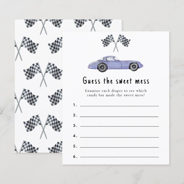 Gissa den söta röra - racing baby shower spel (Fram/baksida)