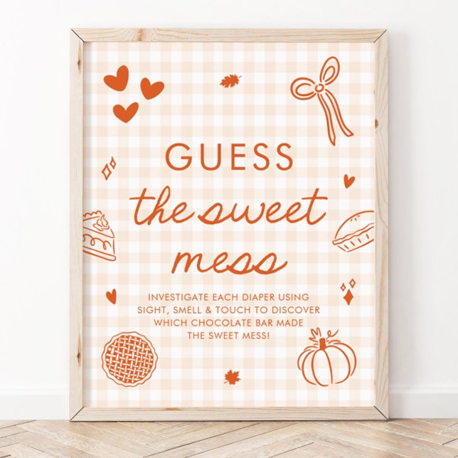 Gissa den söta röra-spelet i höstgingham poster (Fall Gingham Cutie Pie Guess the Sweet Mess Game Sign)