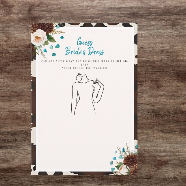 Gissa Dress Möhippa Rustic Boho-spelet Inbjudningar (Guess the Dress Bridal Shower Rustic Boho game)