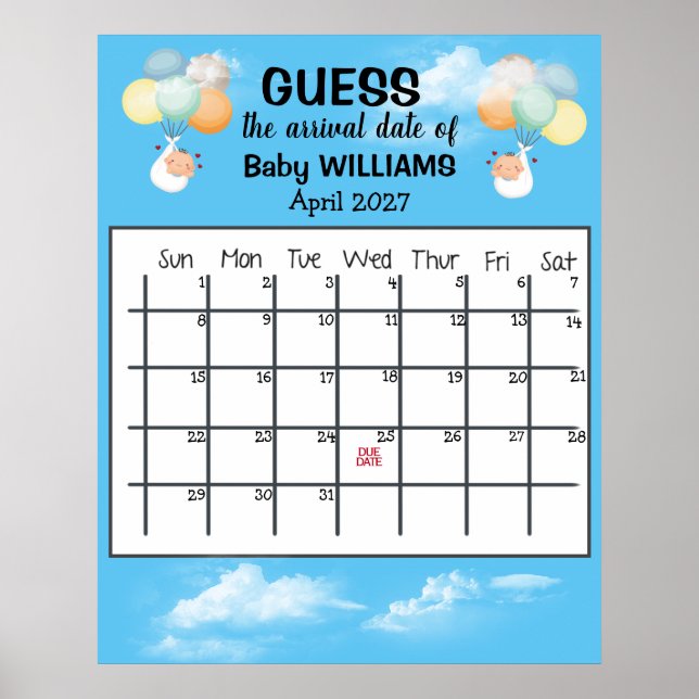 Gissa förfallodatum Kalender Baby Ballong Poster (Framsidan)