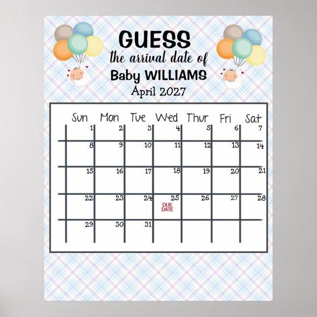 Gissa förfallodatum kalender baby ballonger poster (Framsidan)