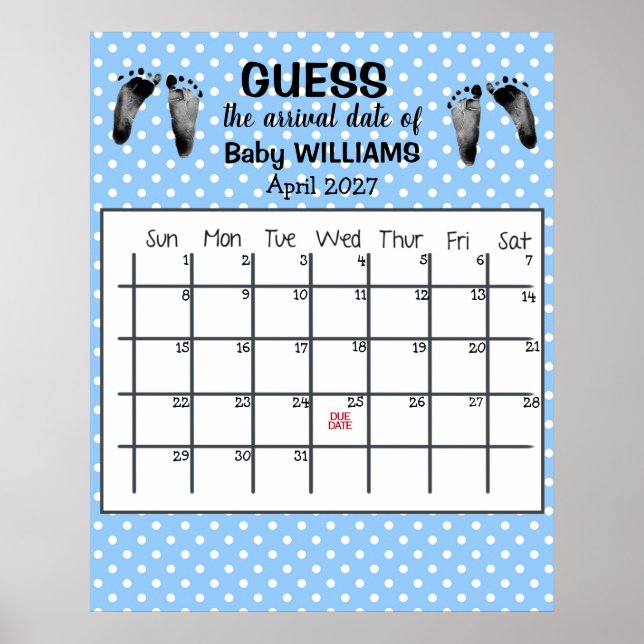 Gissa Förfallodatum Kalender Bebis Fotspår Poster (Framsidan)