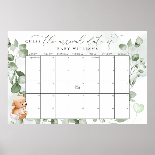 Gissa Förfallodatum Kalender Björn Poster (Framsidan)