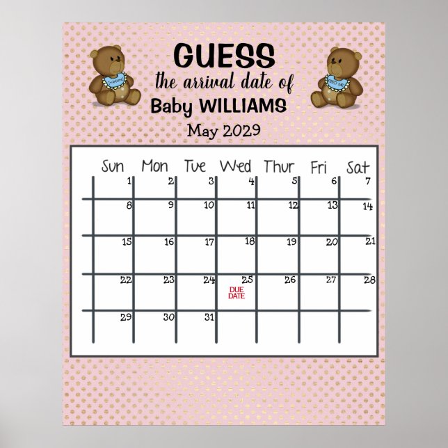 Gissa förfallodatum kalender med björnar affisch (Framsidan)
