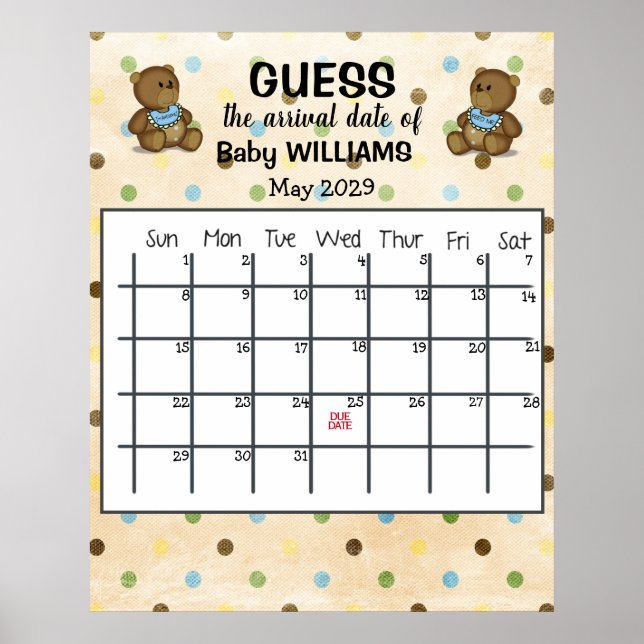 Gissa förfallodatum kalender med björnar affisch (Framsidan)