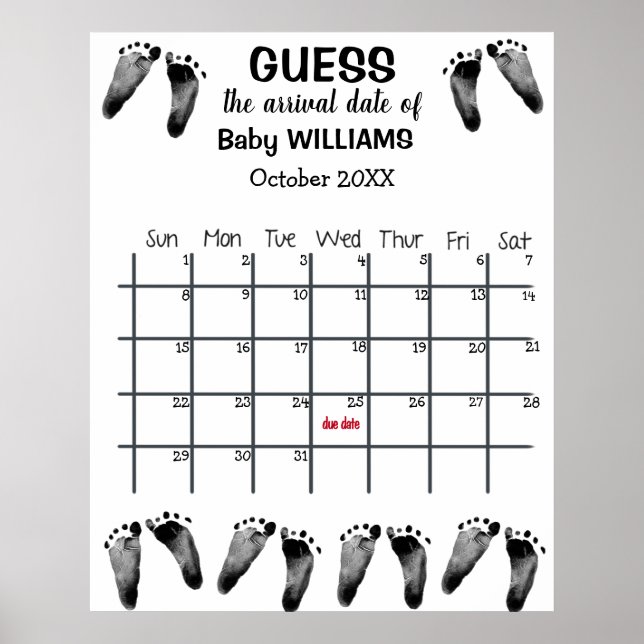 Gissa förfallodatumkalender med fotavtryck poster (Framsidan)