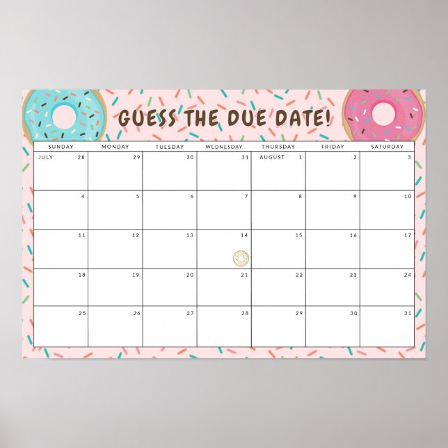 Gissa förlossningsdatum för munk-tematisk baby sho poster (Framsidan)